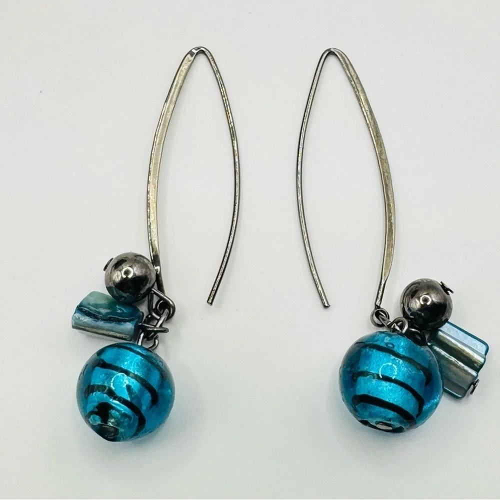 Murano Glass Teardrop Earrings AquaBlue Venetian Glass Dangle Earrings Handmade